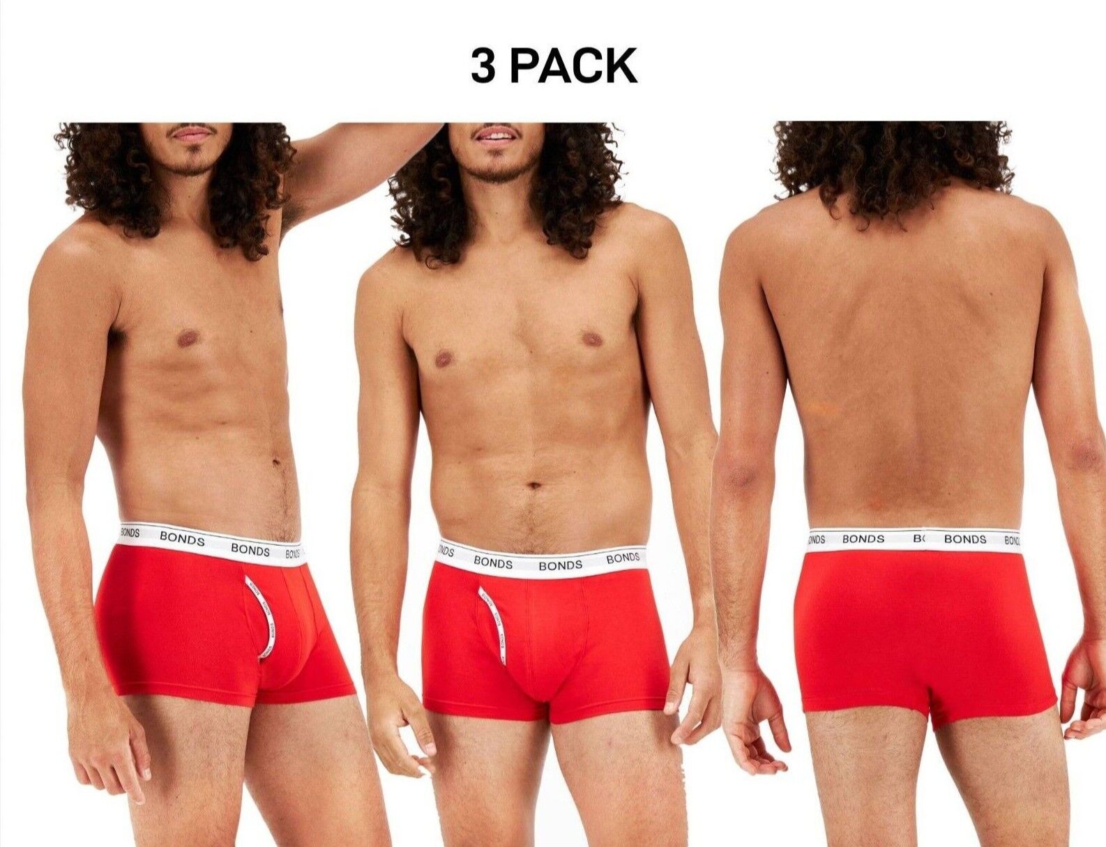 Bonds Mens Guyfront Trunk Underwear Seamless Soft Elastic Waistband 3 Pack MZVJ