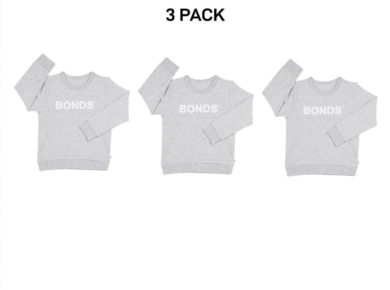 Bonds Kids Tech Sweats Pullover Soft Knitted Warm Cotton Poly Blend 3 Pack KVQTK