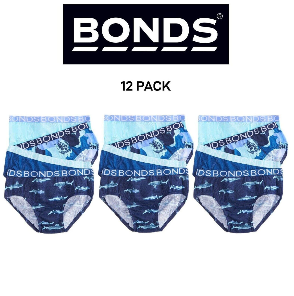 Bonds Boys Brief Comfortable Coverage Elastic Branded Waistband 12 Pack UXYK4A