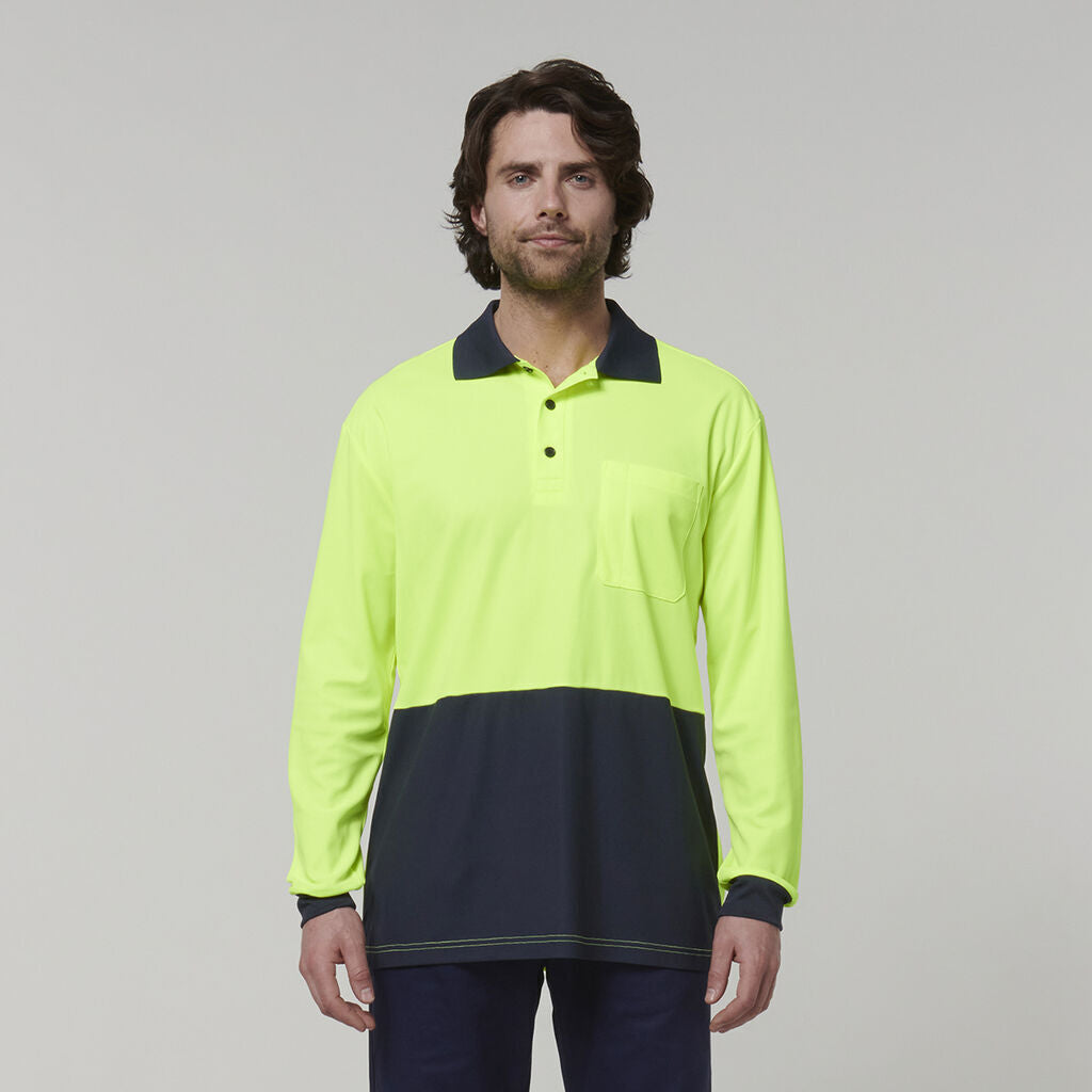 Hard Yakka Mens Safety Work Long Sleeve HI VIS Polo Y19617-Collins Clothing Co