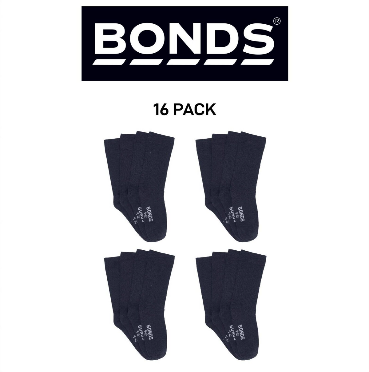 Bonds Kids School Oxford Crew Socks Ultimate Comfort and Softness 16 Pack RY4X4N