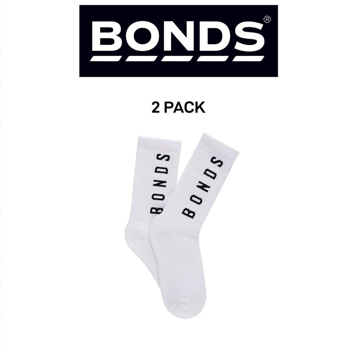 Bonds Womens Originals Crew Socks Cushioned Foot Soft Cotton 2 Pack LYEQ2N