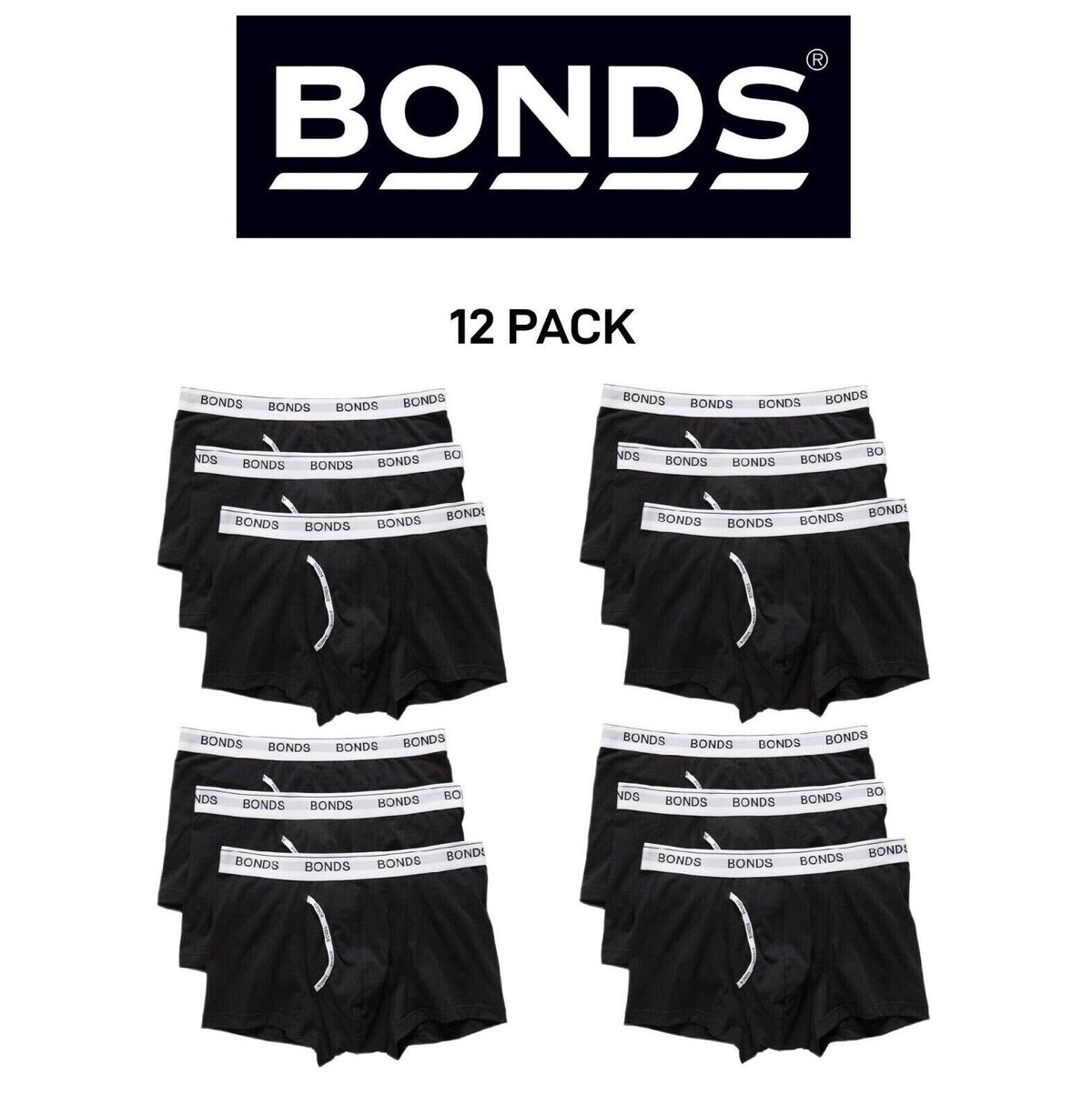 Bonds Mens Guyfront Trunk Seamfree Sides and Fly Front Opening 12 Pack MY963A