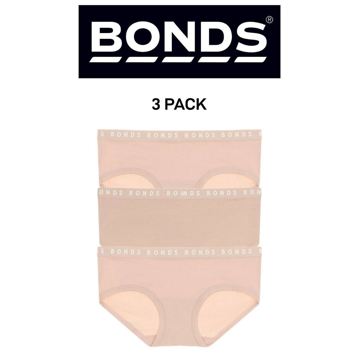 Bonds Womens Hipster Boyleg Soft Cotton Comfortable Stretch Brief 3 Pack WUVWA