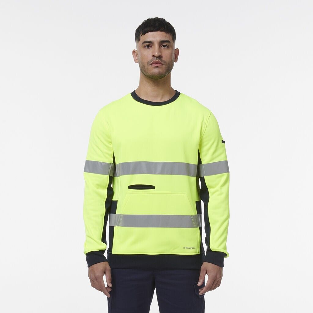 KingGee Mens Hi Vis Reflective Safety Spliced Work Crew Neck Fleece K55058-Collins Clothing Co