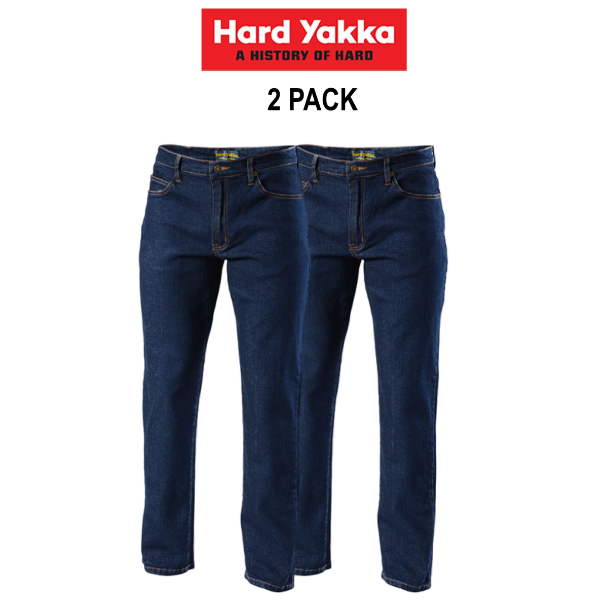 Hard Yakka 2 Pack Stretch Cotton Denim Tough Work Tough Straight Jeans Y44610