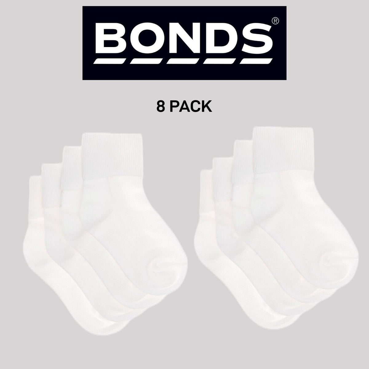 Bonds Kids School Turnover Top Socks Fine toe Seams 8 Pack R5134O