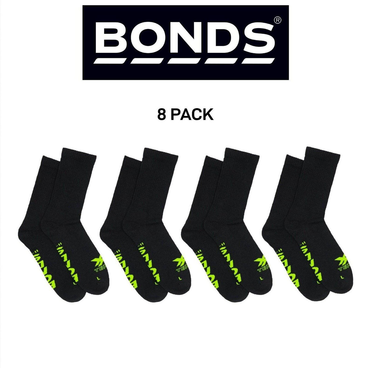 Bonds Mens X-Temp Crew Socks Comfy Cushioned Sole Arch Support 8 Pack SXX62N