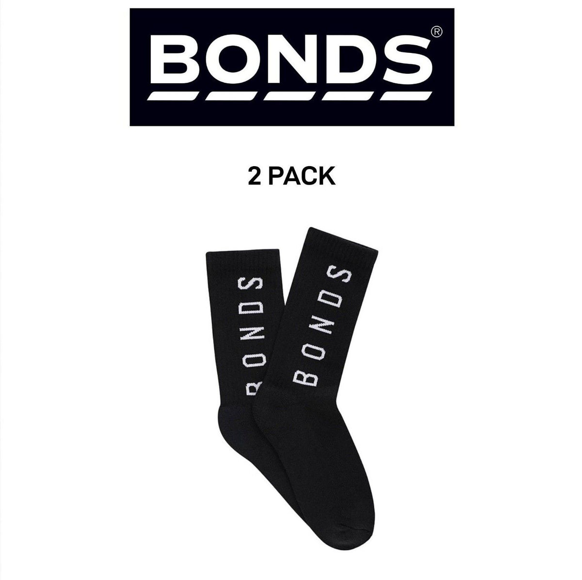 Bonds Mens Originals Crew Socks Stretchy Rib Ankle & Arch Support 2 Pack SYEX2N