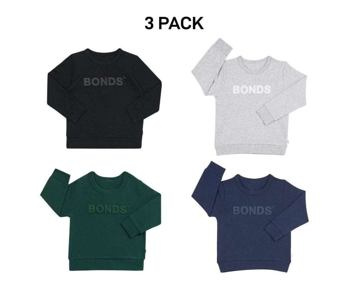 Bonds Baby Tech Sweats Pullover Ultimate Warm Comfort Sporty Style 3 Pack KVQTA