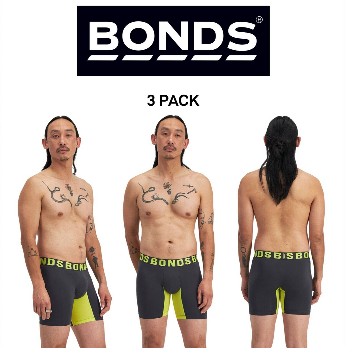 Bonds Mens Chafe Off Trunk Inner Thigh Panel Comfort & Friction Free 3 Pack MWB6