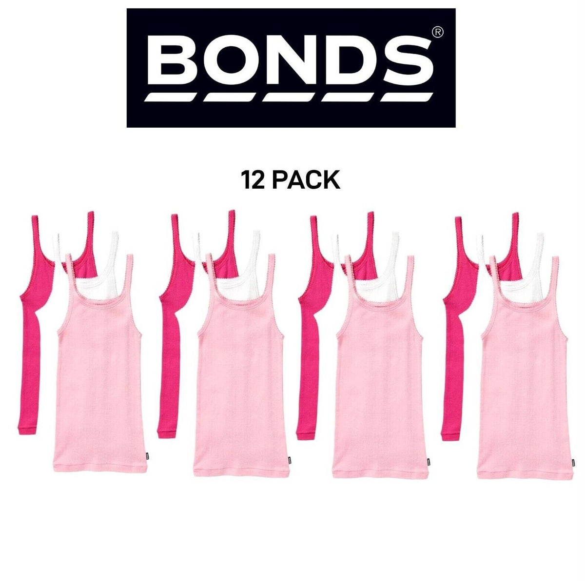 Bonds Girls Teena Singlet Super Soft Cotton Comfortable Top 12 Pack UYG43W