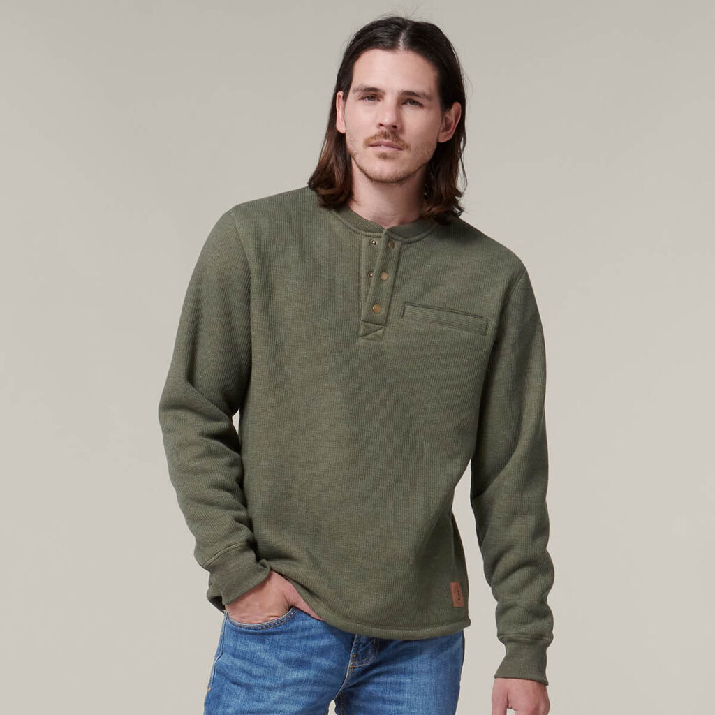 HARD YAKKA Mens 2 Pack Sherpa Henley Contrast Warm Wardrobe Work Jacket Y19488