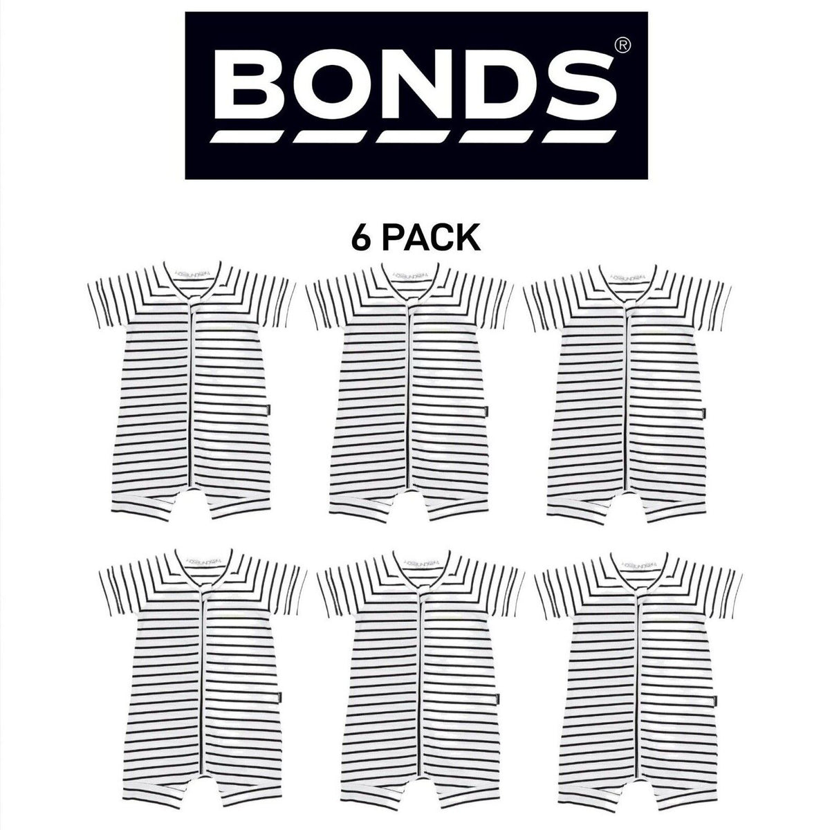 Bonds Baby Zip Romper Wondersuit Soft Cotton for Warmth Weather 6 Pack BXNMA