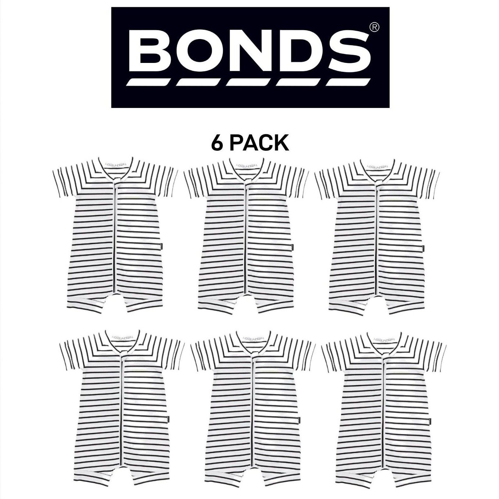 Bonds Baby Zip Romper Wondersuit Soft Cotton for Warmth Weather 6 Pack BXNMA