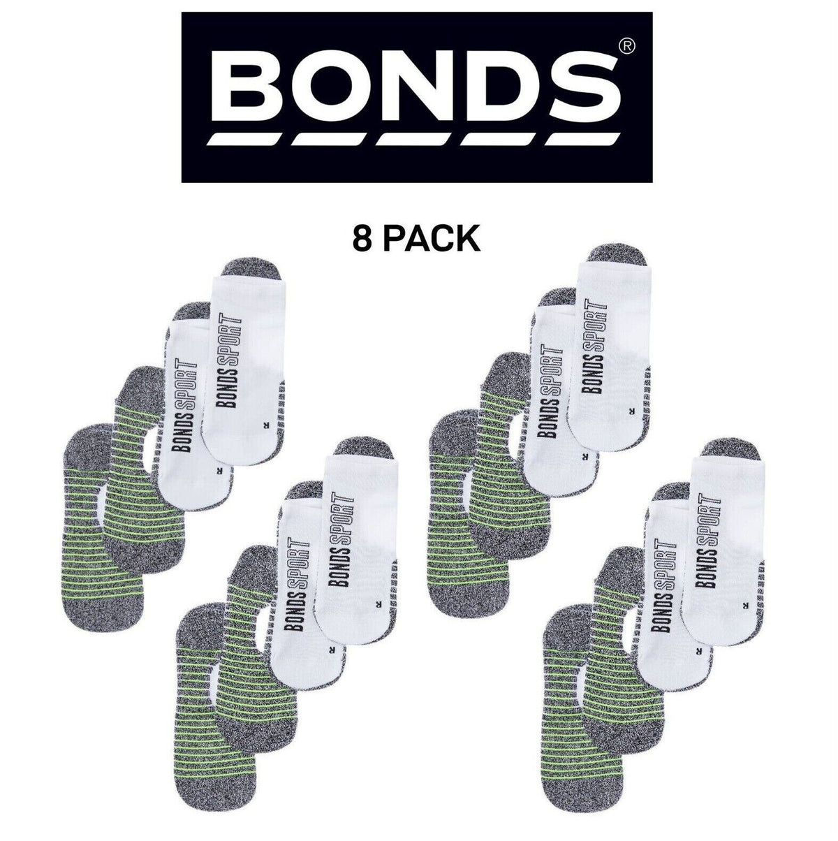 Bonds Mens Sport Tech No Show Sock Cushioned Shock-Absorbing Sole 8 Pack SYCK2N