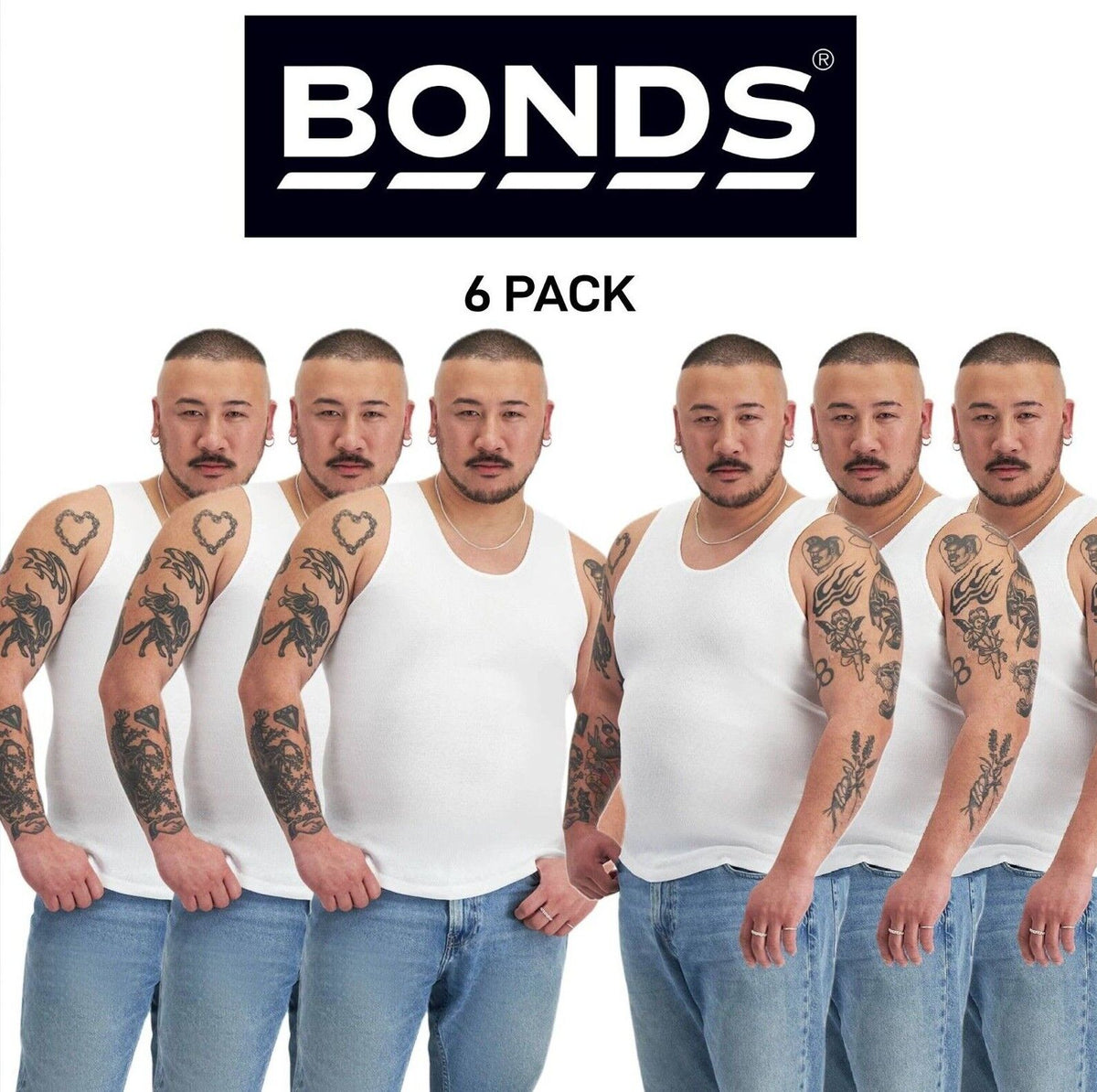 Bonds Mens Chesty Singlets Breathable Comfortable Side Seamfree 6 Pack M7WL