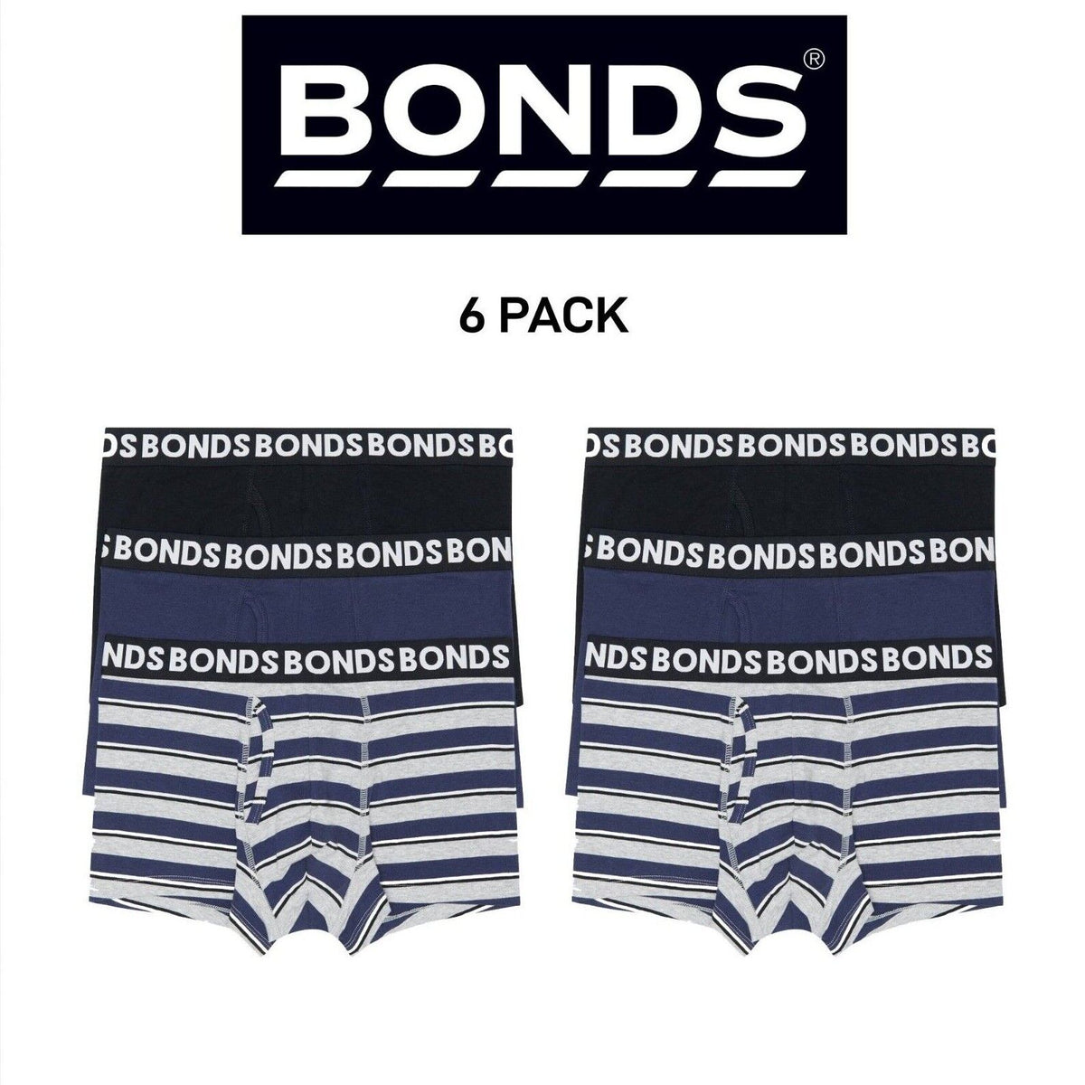 Bonds Mens Everyday Trunks Convenience Comfort & Value Underwear 6 Pack MWQ33A