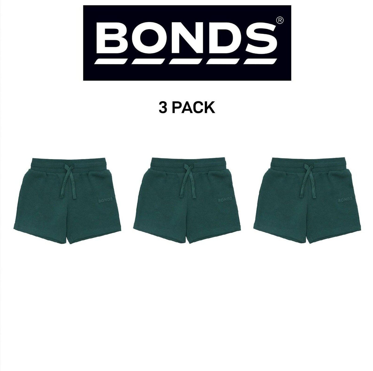 Bonds Kids Tech Sweats Short Lightweight Soft Rib Waistband Sporty 3 Pack KVQPK