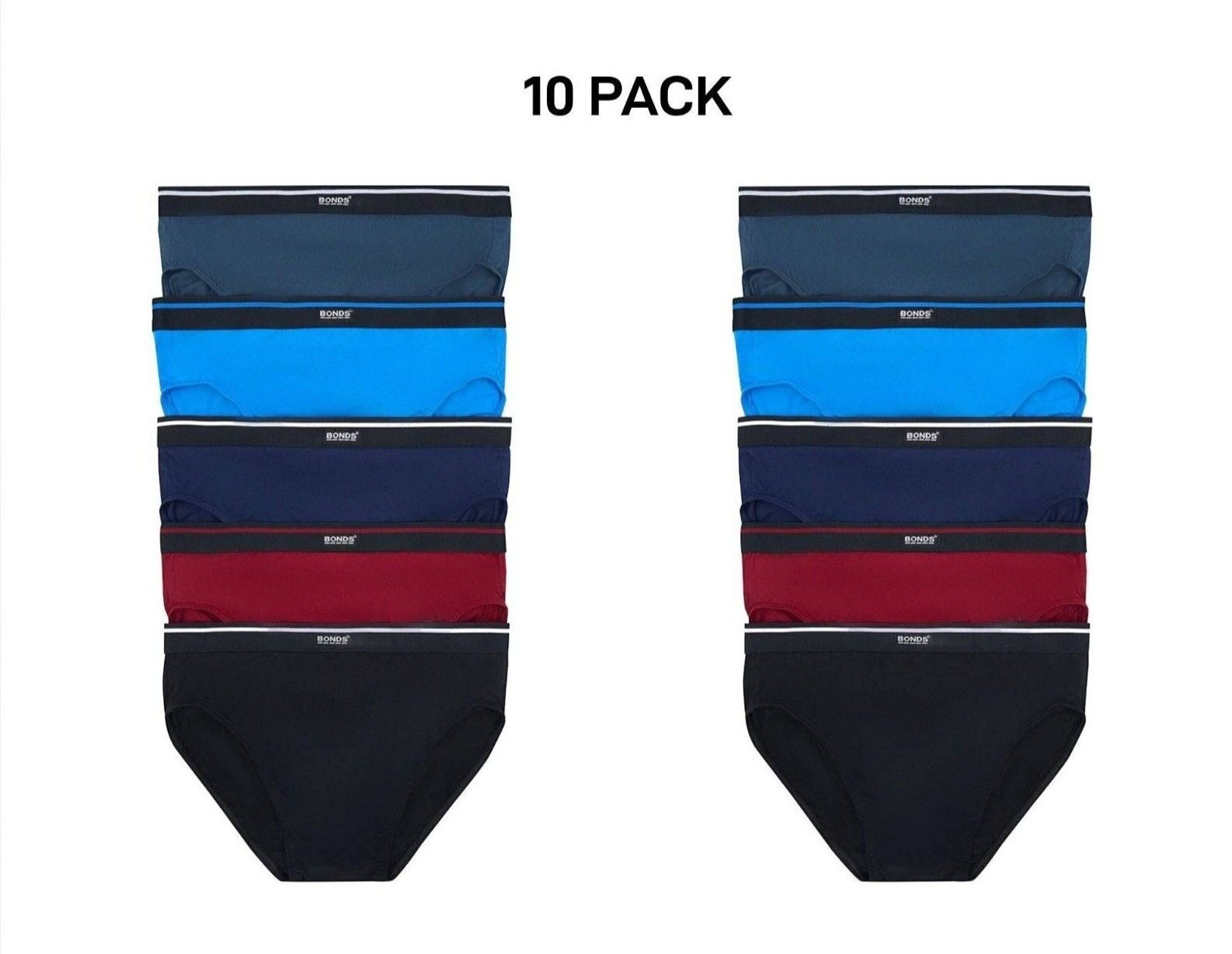 Bonds Mens Hipster Brief Wide Comfy Elastic Waist Extra Support 10 Pack MXLV5A