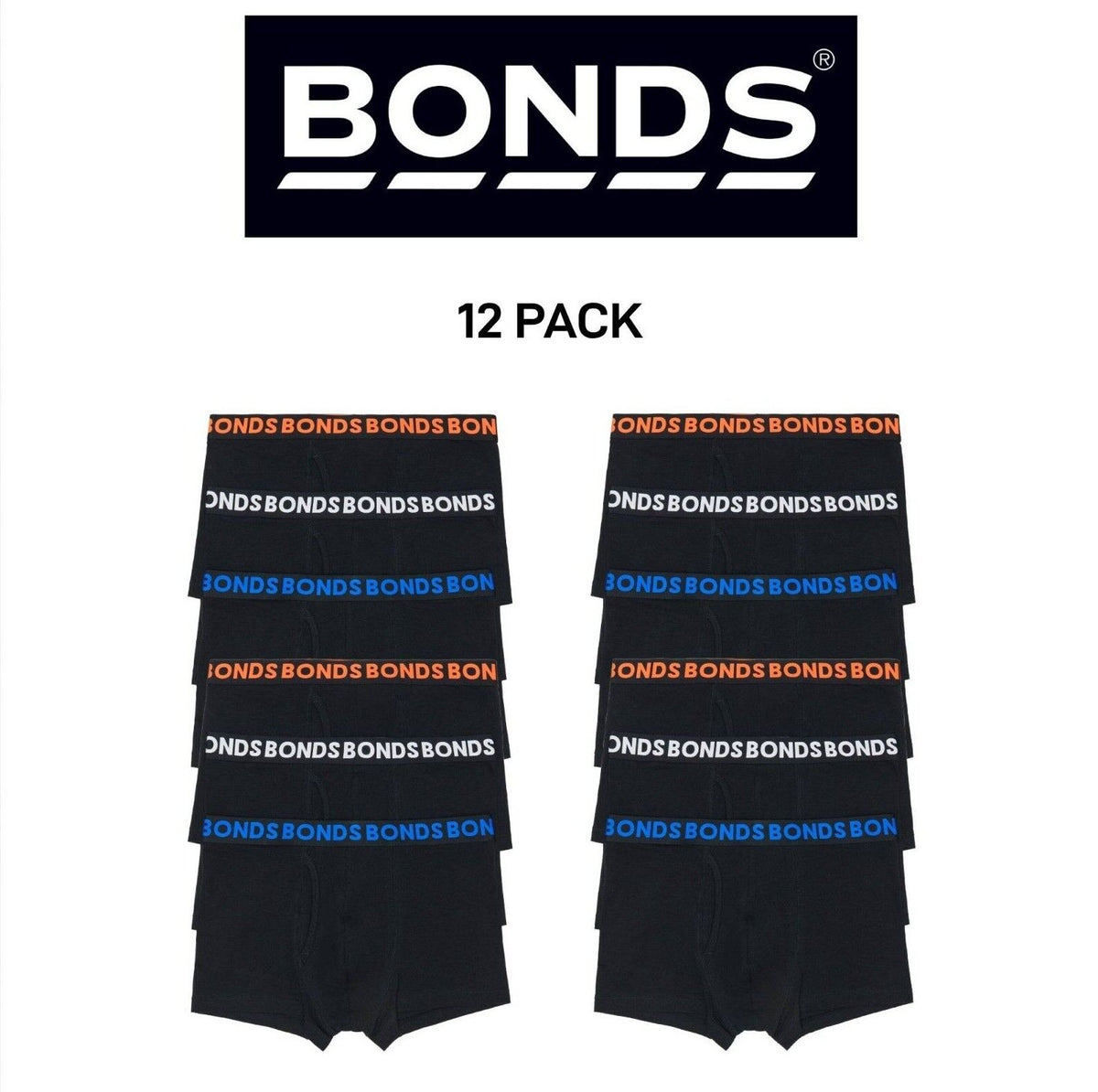 Bonds Mens Everyday Trunk Stretchable Soft Waistband Side Seam 12 Pack MWPY3A