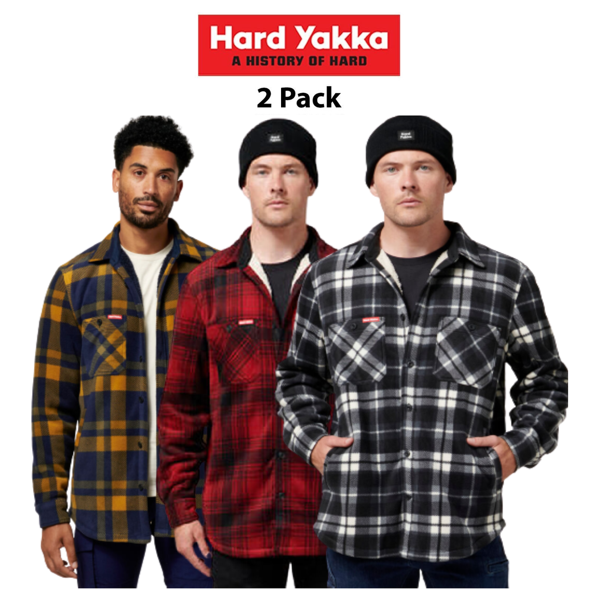 Hard Yakka Mens 2 Pack Legend Sherpa Comfy Fleece Jacket With Free Beanie Y06518