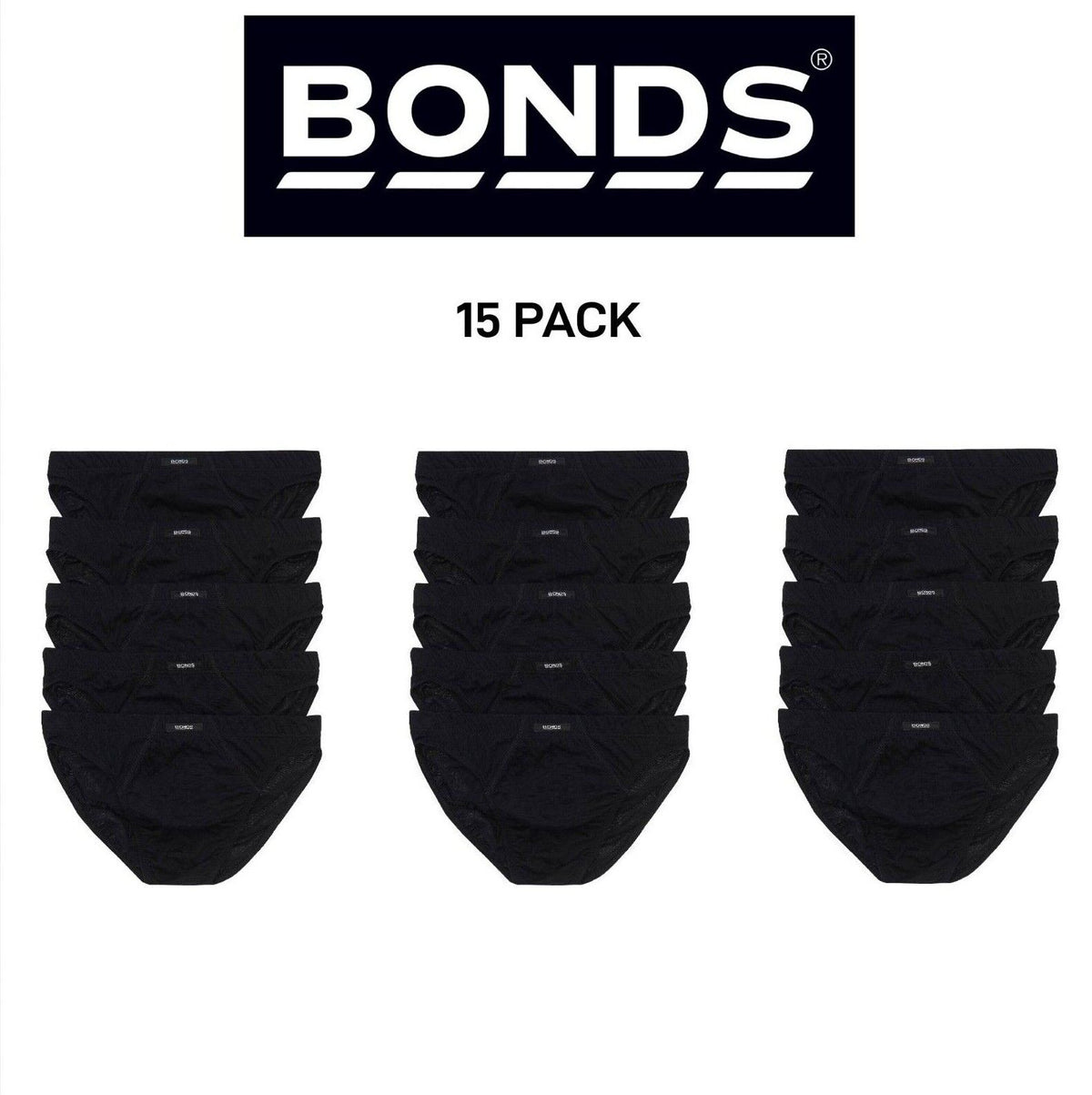 Bonds Mens Action Brief Soft Cotton and Encased Elastic Comfort 15 Pack M8OS5I
