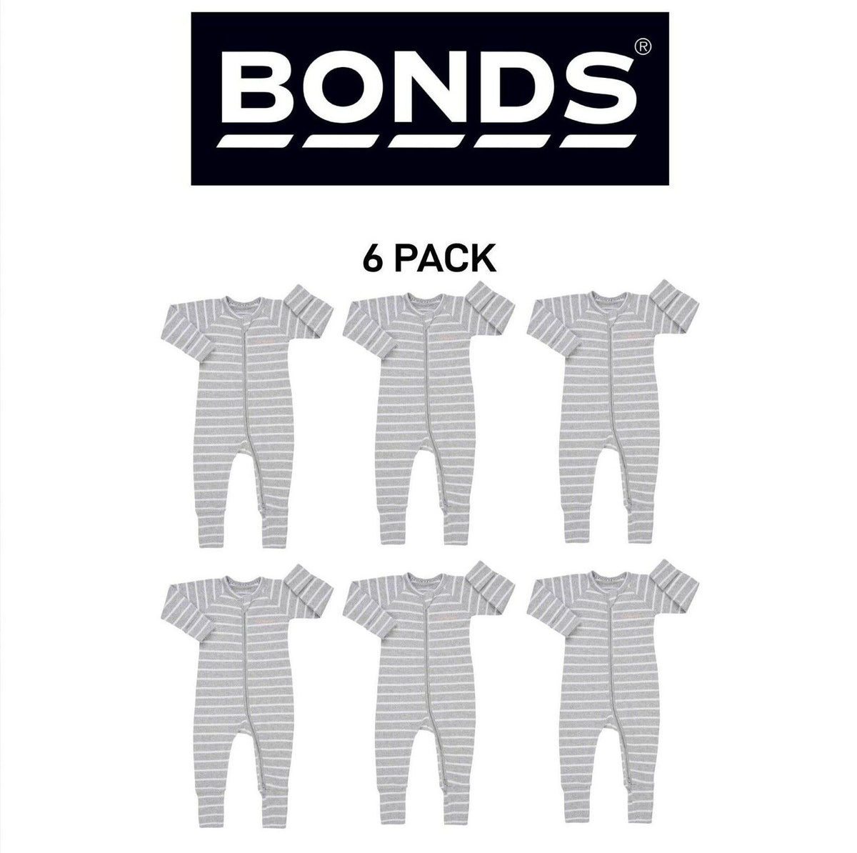 Bonds Baby Ribbed Zip Wondersuit Romper Cozy Cuff Feet for Warmth 6 Pack BXKAA