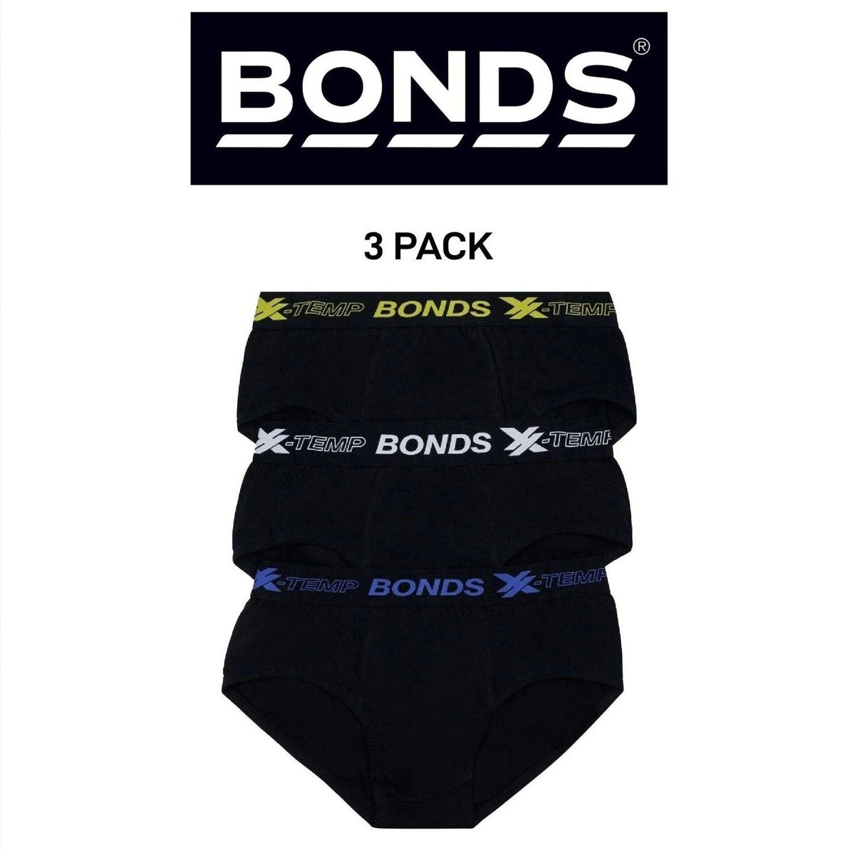 Bonds Mens X-Temp Brief Stretchy Wide Waistband Super Flat Seams 3 Pack MWHM3A