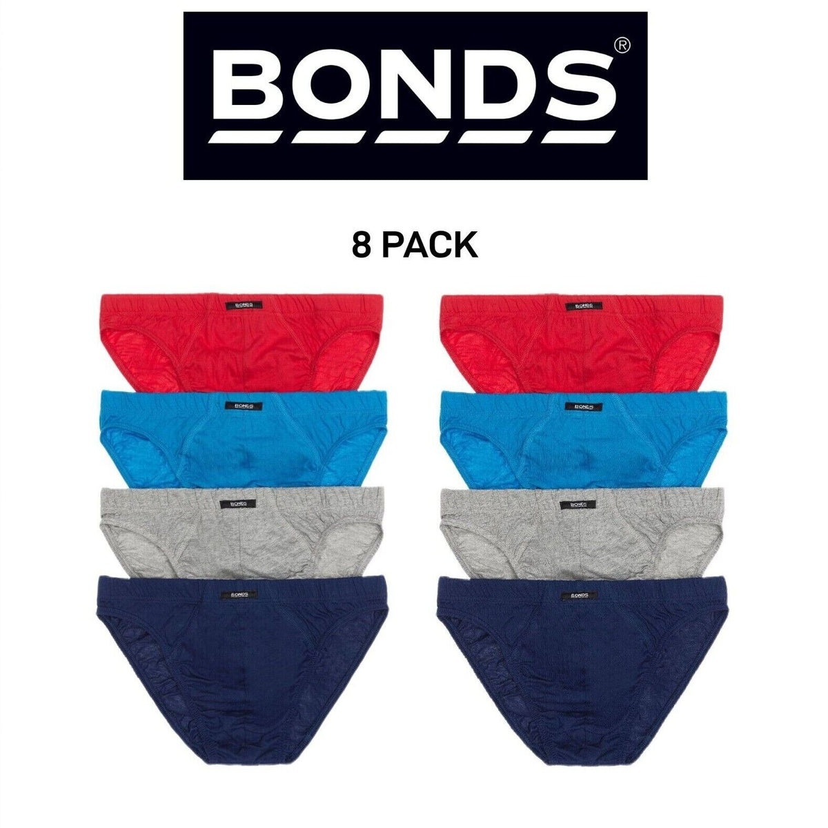 Bonds Mens Action Brief  Soft Cotton and Encased Elastic Comfort 8 Pack M8OS4