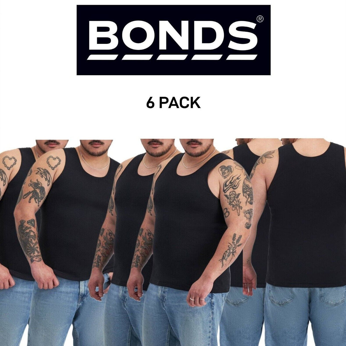 Bonds Mens Chesty Cotton Singlets Underwear Singlet Ribbed Cotton 6 Pack M757P