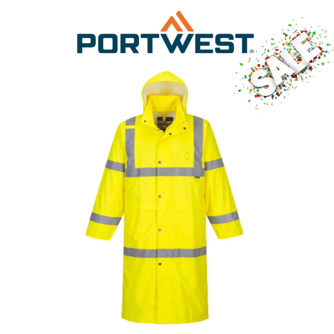 Clearance Portwest Hi-Vis Rain Coat 122cm Waterproof Taped Work Safety H445