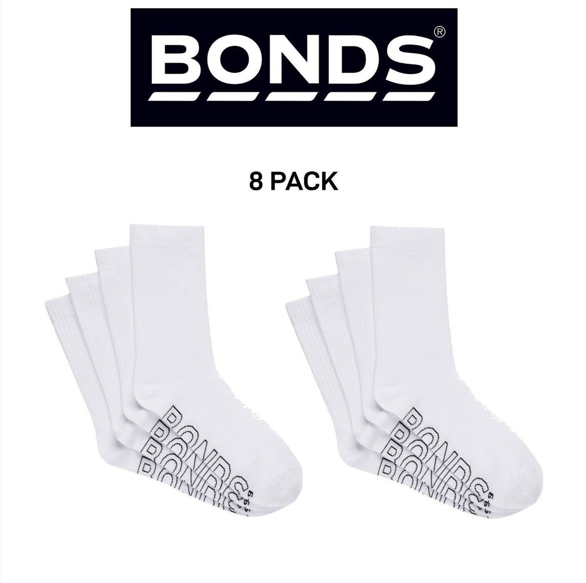 Bonds Mens Logo Lightweight Crew Cooling Zone Stay Put Fit Socks 8 Pack SXMY4N