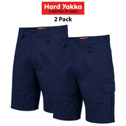 Mens Hard Yakka Core Stretch Cargo Shorts 2 PACK Cotton Drill Work Tough Y05067