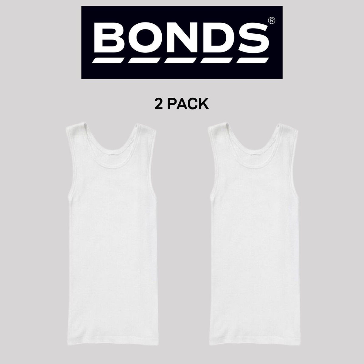 Bonds Boys New Chesty Vest Cotton Singlet Super Soft Ribbed Cotton 2 Pack UYNF1B