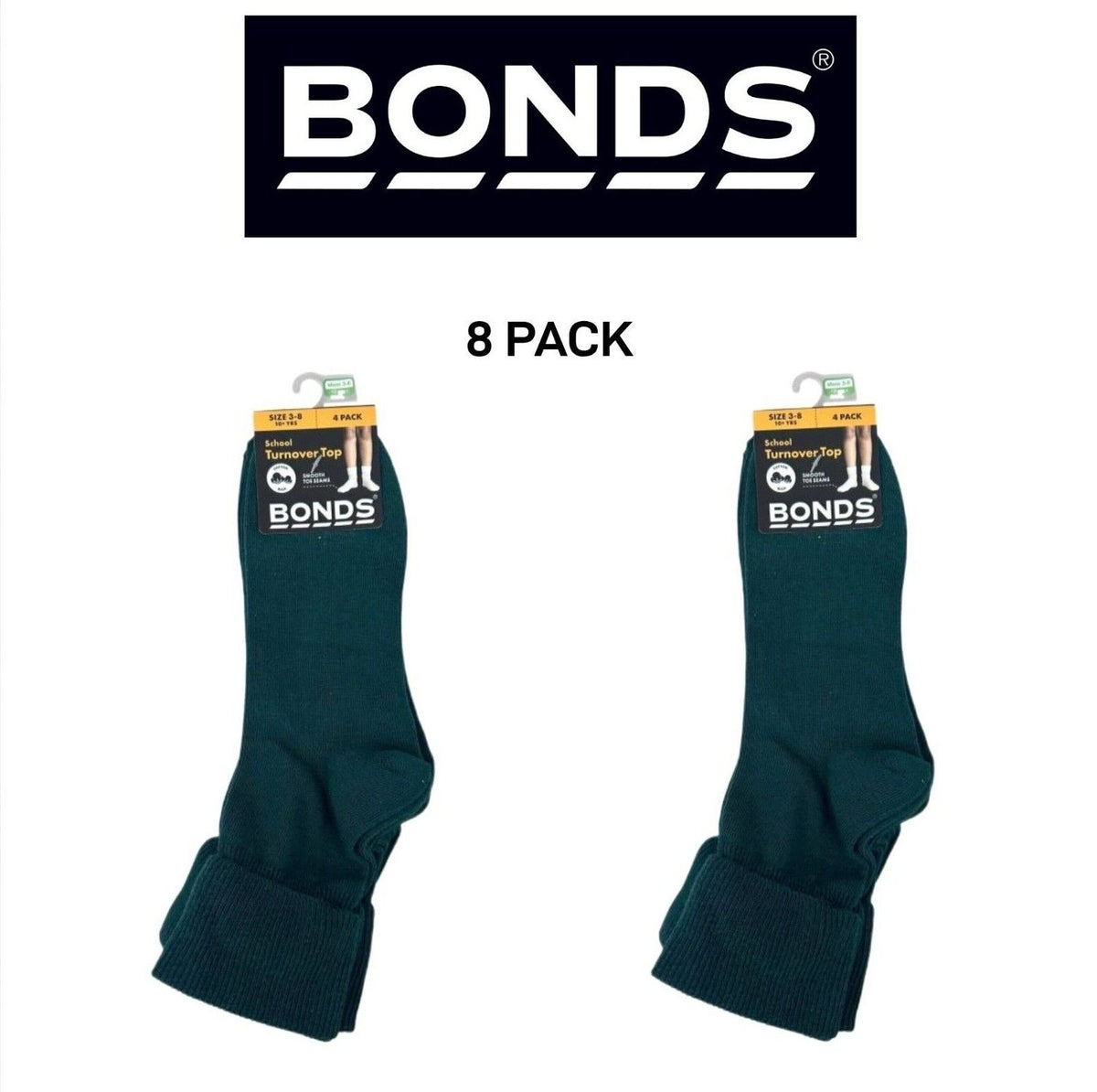 Bonds Kids School Turnover Top Socks Soft Cotton & Fine Toe Seams 8 Pack R5134O
