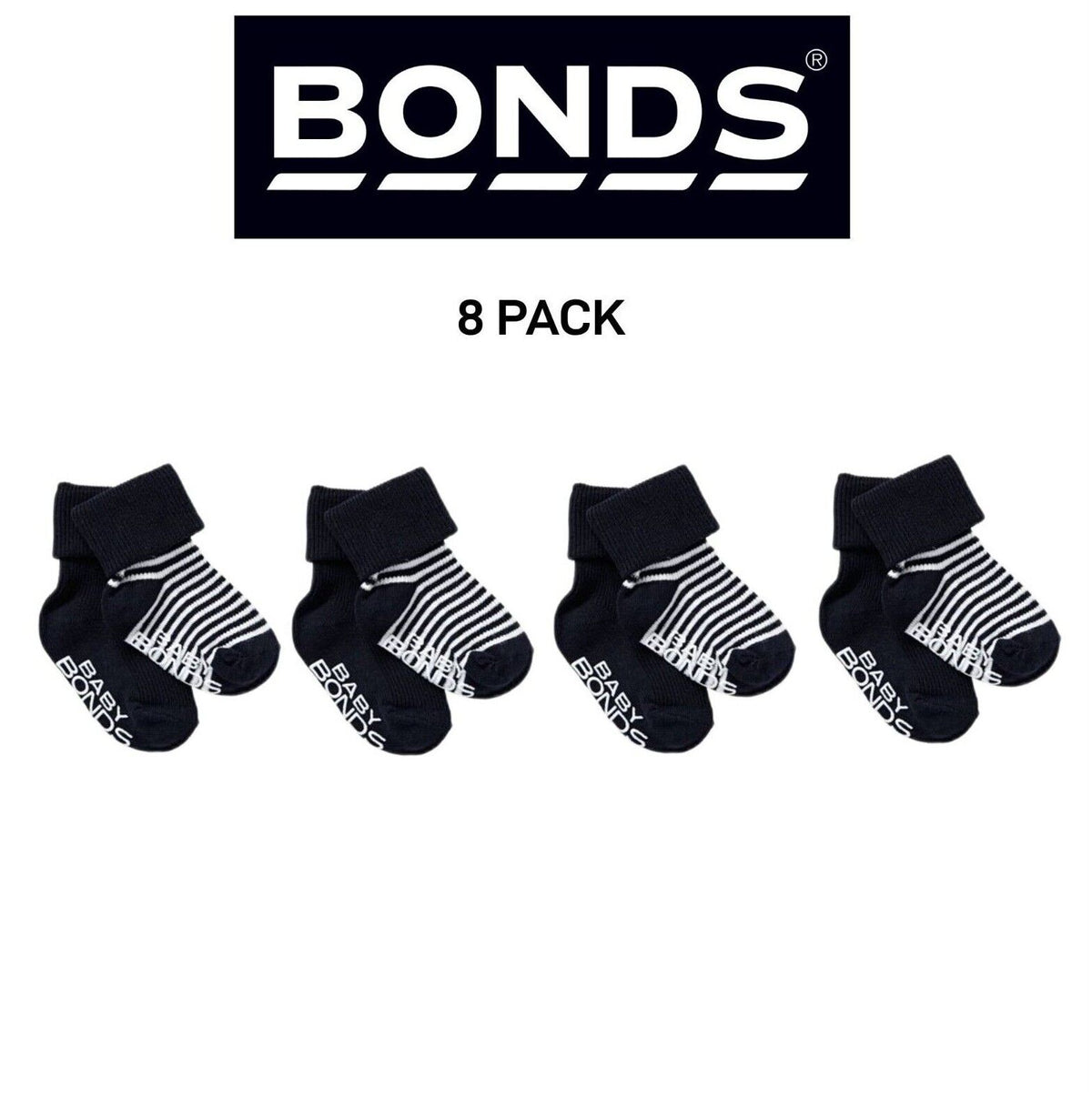 Bonds Baby Classics Cuff Non Slip Grip Sole Fine Toe Seams 8 Pack RYY82N