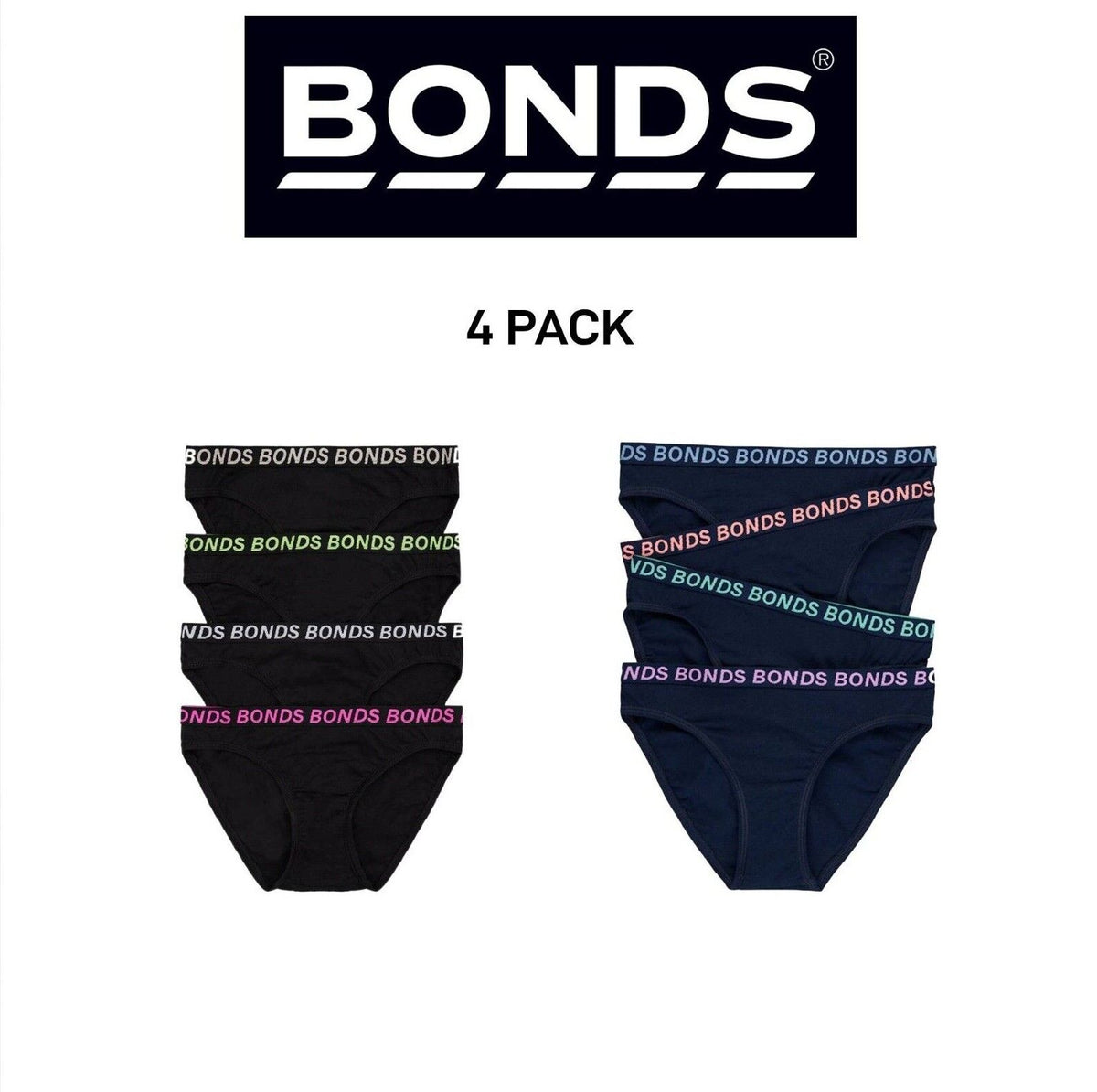 Bonds Girls Bikini Sport Ultimate Comfy and Fresh Moisture Wicking 4 Pack UWKL4A