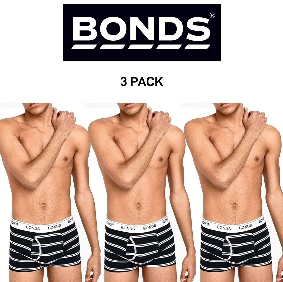 Bonds Mens Guyfront Trunk Ultra Soft Elastic Waistband Seam Free 3 Pack MX3K