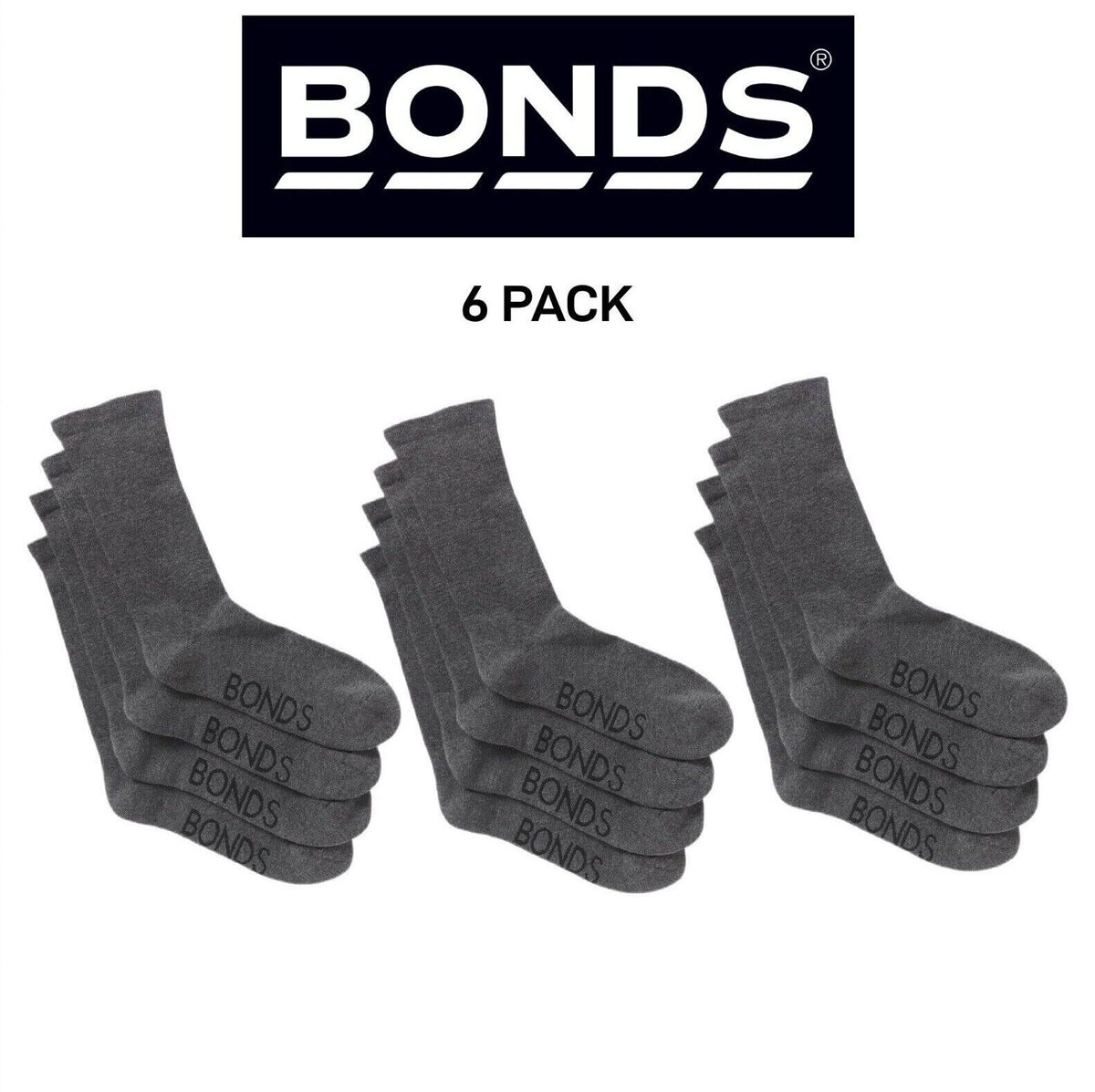 Bonds Mens Very Comfy Crew Socks Comfortable Cushioned Sole 6 Pack SZFP2N