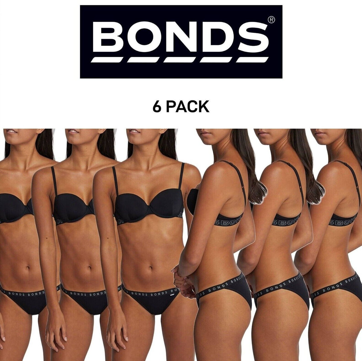 Bonds Womens Hipster String Bikini Cheeky fit with cut-away sides 6 Pack WUVYA