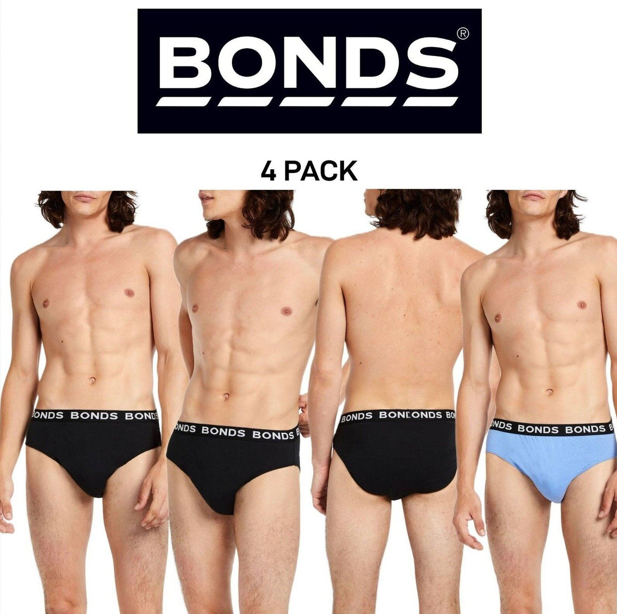 Bonds Mens Basic Hipster Briefs Cotton Stretchable Tailored Fit 4 Pack M38DM4