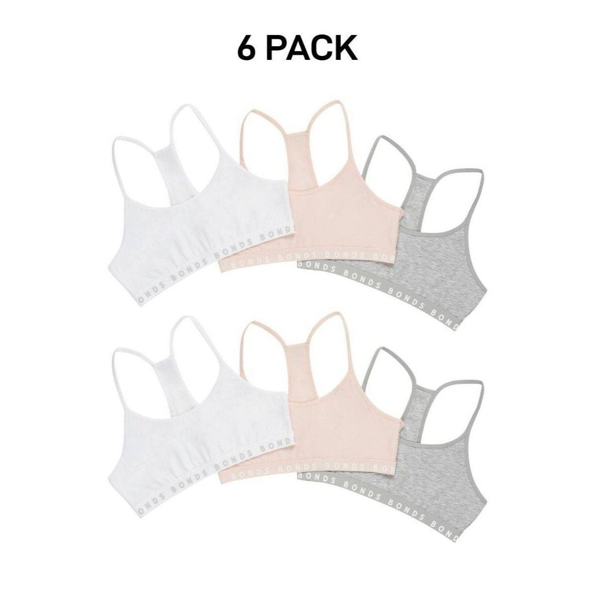 Bonds Girl Hipster Racer Crop Non-Slip Strap Racerback Shape Bra 6 Pack UWPT3A