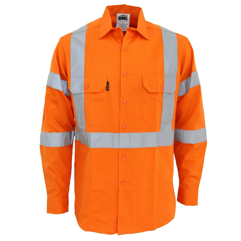 SALE DNC Mens Hi-Vis 3 way vented "X" back & Biomotion Taped Workwear Shirt 3545