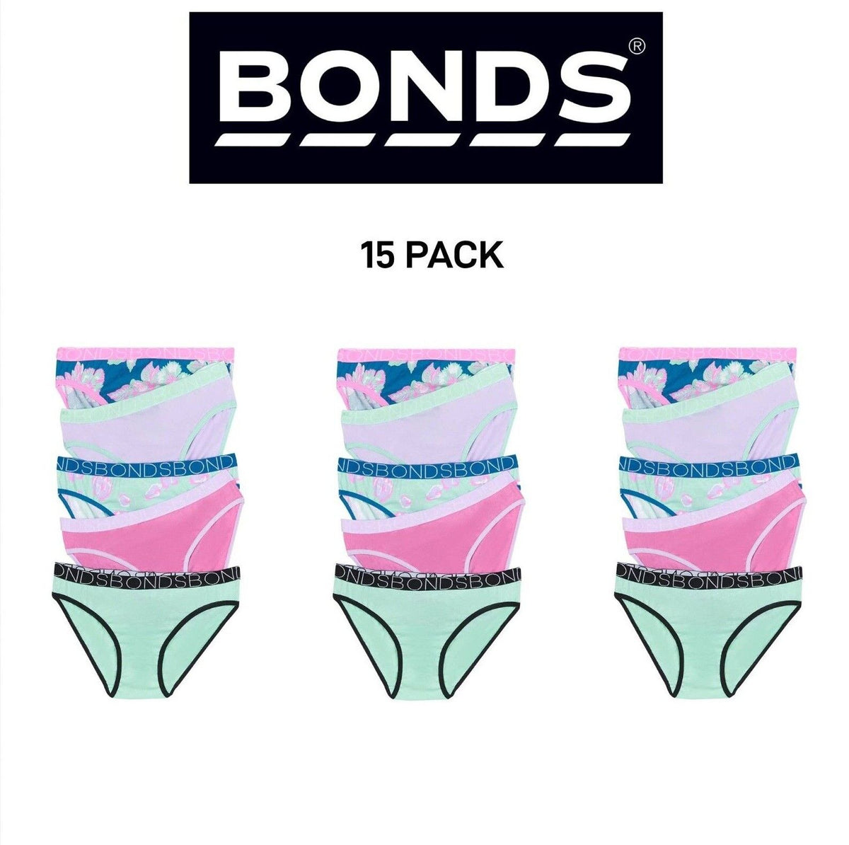 Bonds Girls Bikini Soft and Stretchy Perfect Everyday Coverage 15 Pack UWNV5A