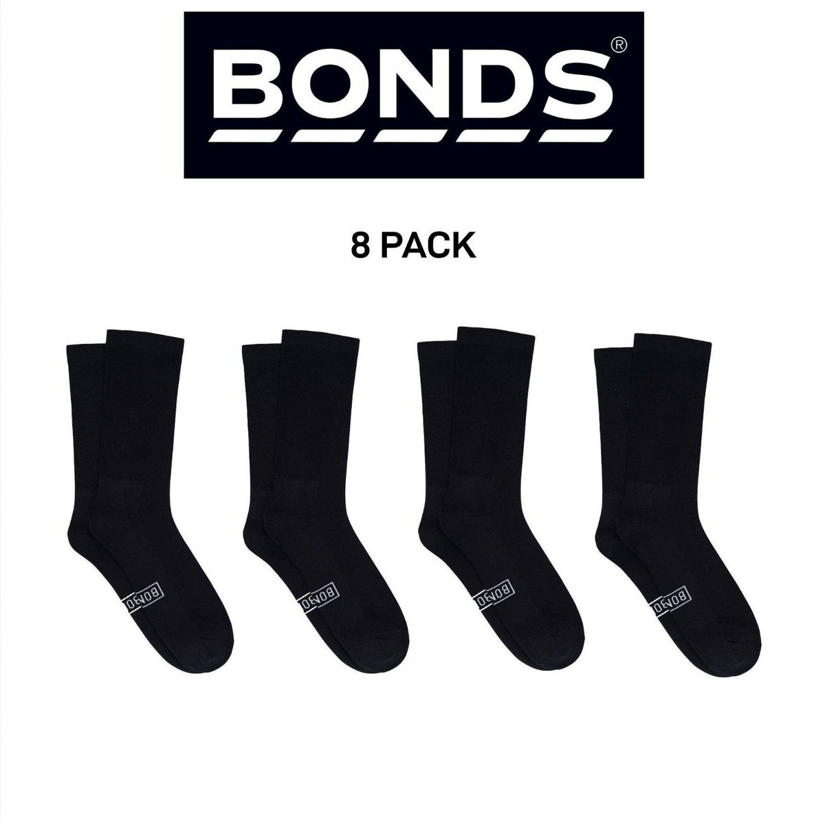 Bonds Mens Originals Crew Socks Stretchy Rib Ankle Arch Support 8 Pack SXNR2N
