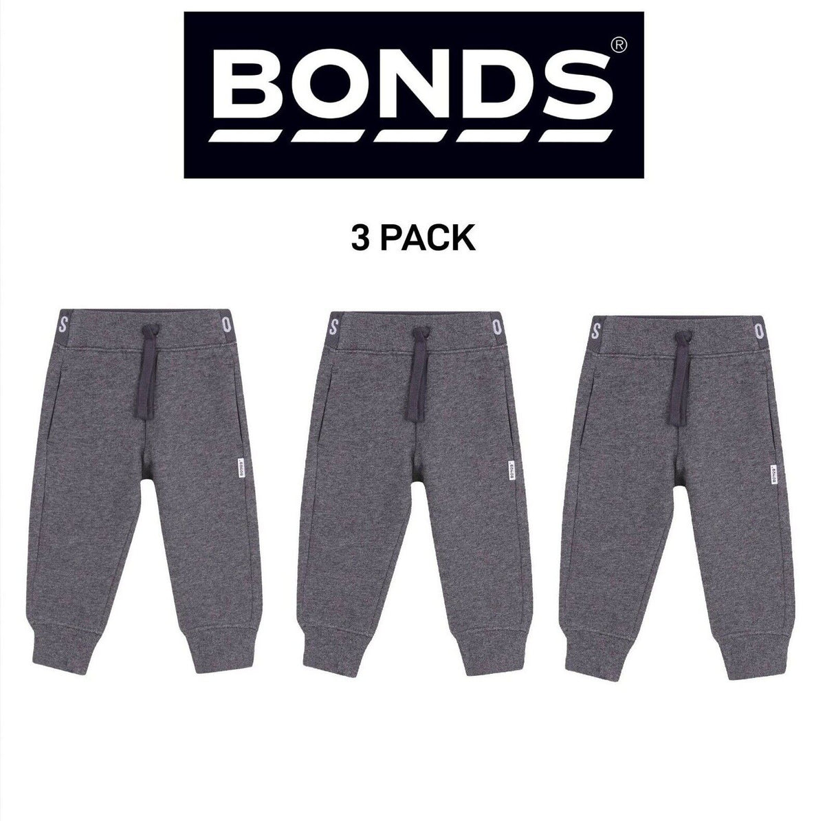 Bonds Baby Fleece Trackie Pants Stretchy Branded Waistband Snuggly 3 Pack KVRJA