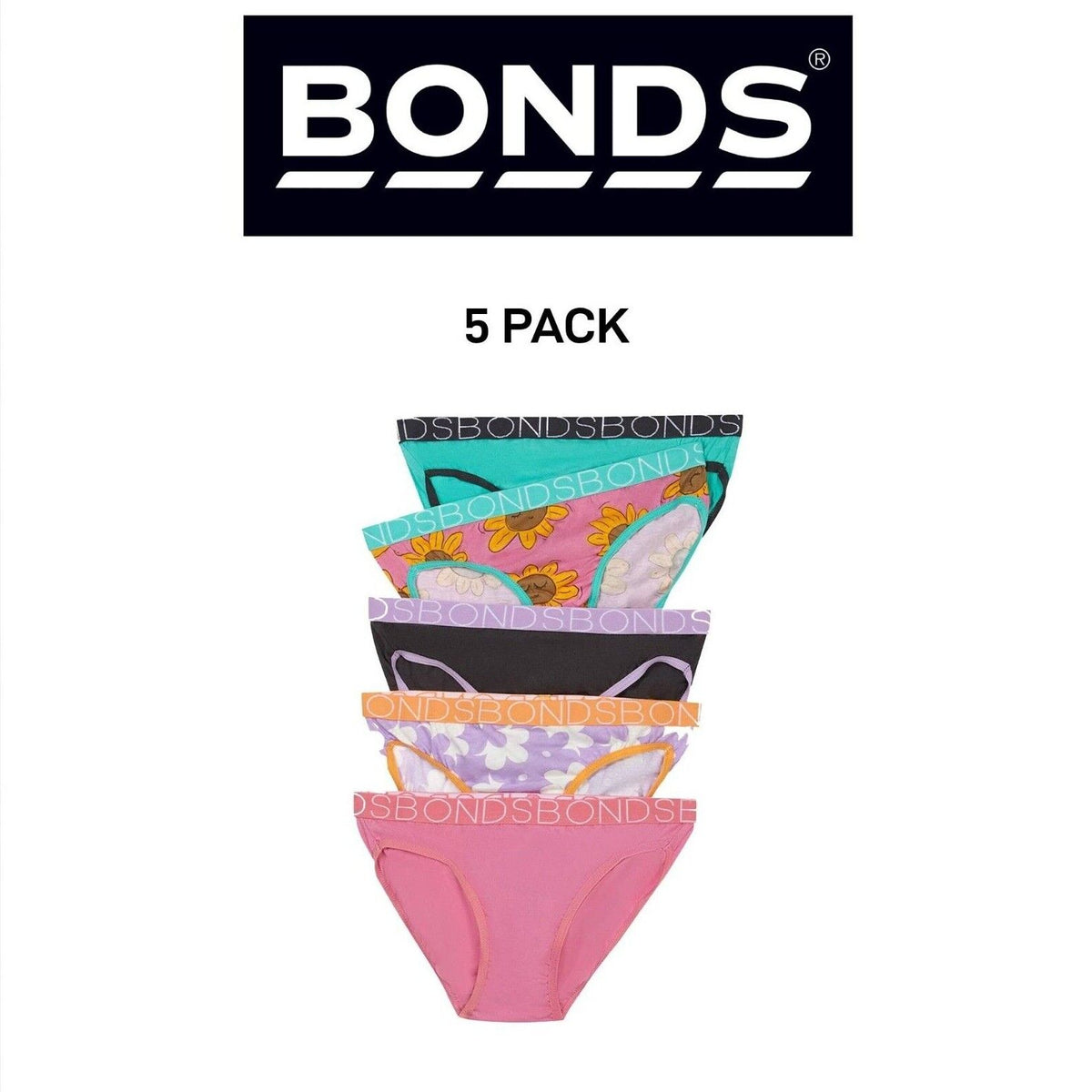 Bonds Girls Bikini Soft and Stretchy Perfect Everyday Coverage 5 Pack UWNV5A