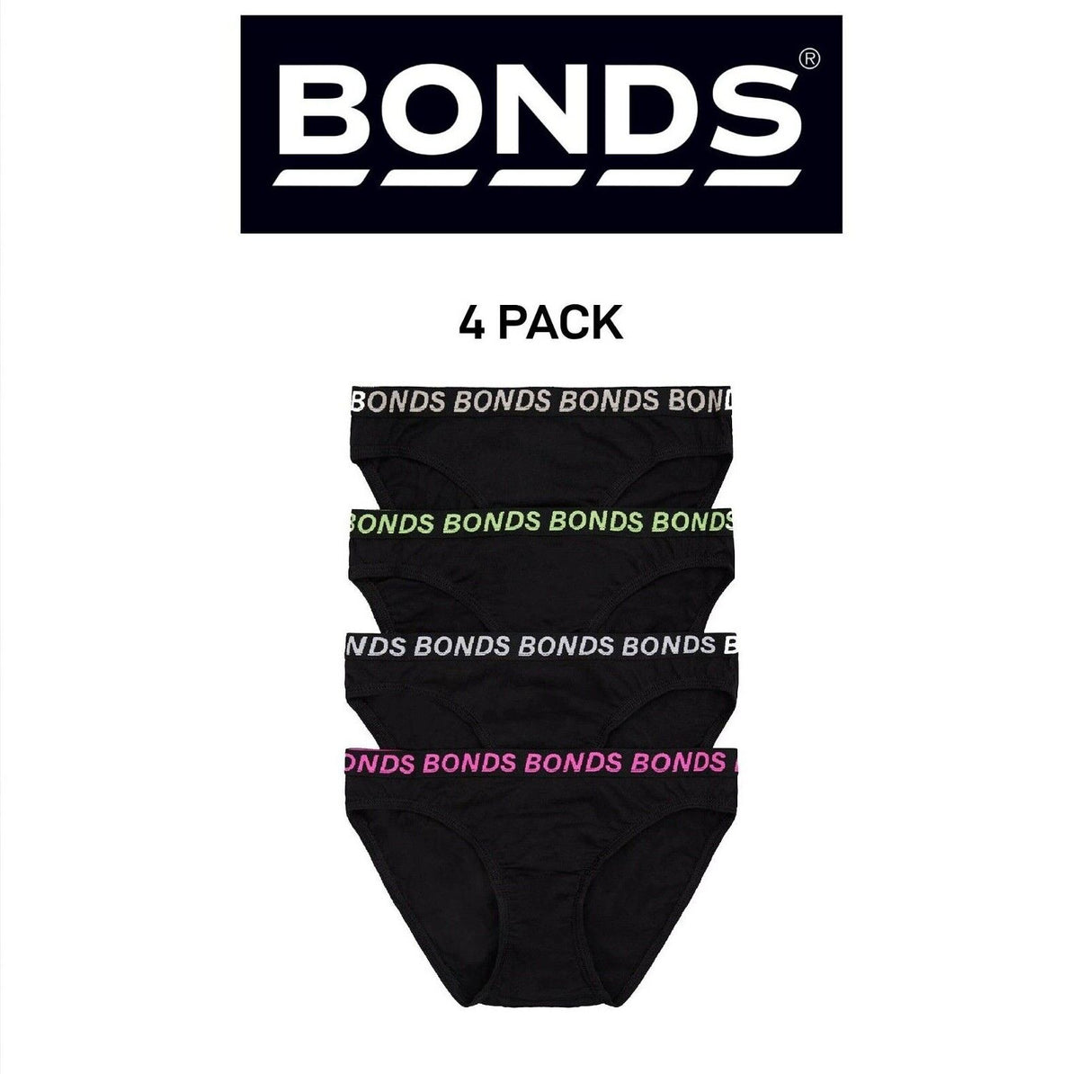 Bonds Girls Bikini Sport Ultimate Comfy and Fresh Moisture Wicking 4 Pack UWKL4A