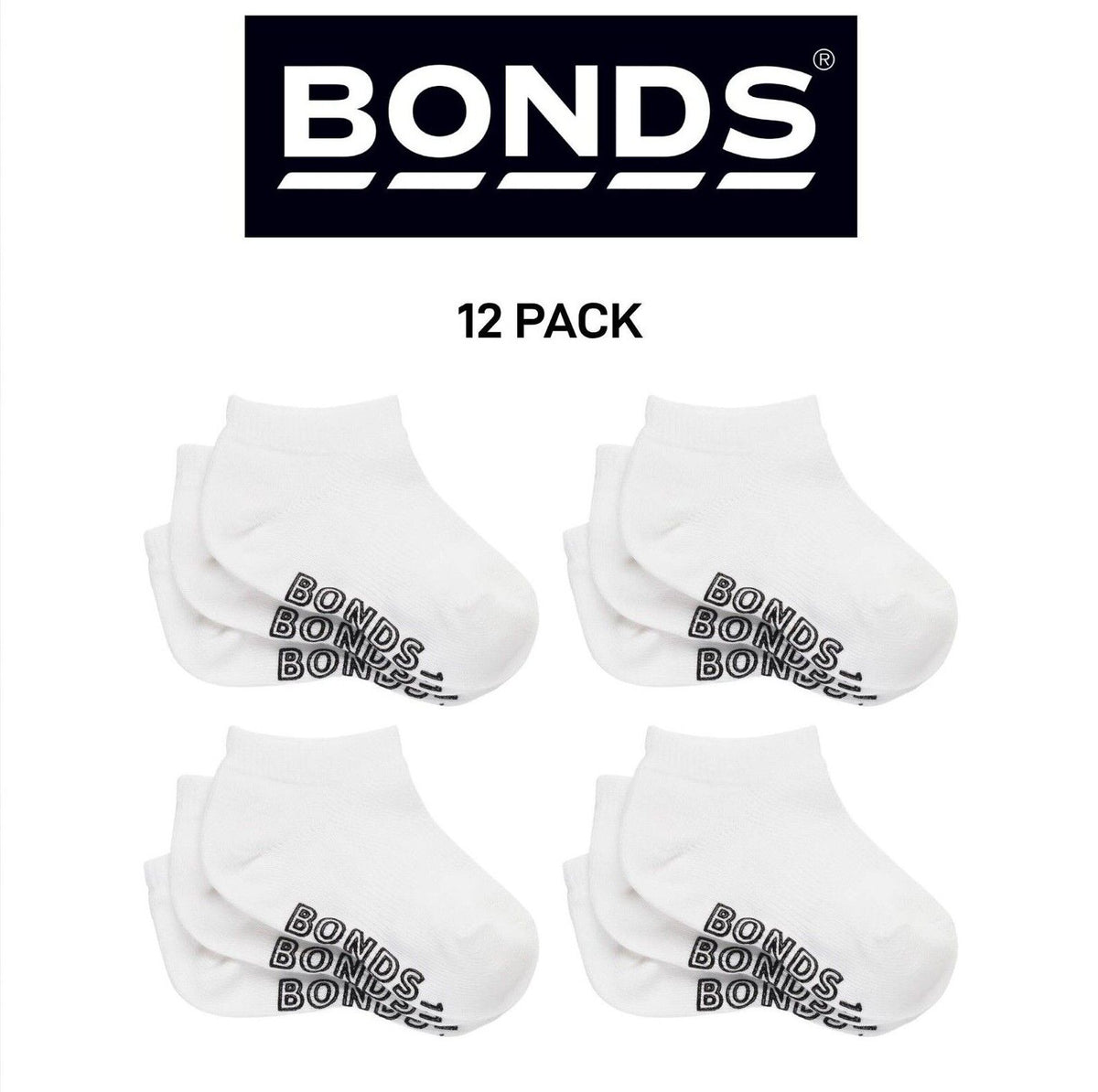 Bonds Baby Lightweght Low Cut Socks Grippy Soles & Soft Toe Seams 12 Pack RXUQ3N